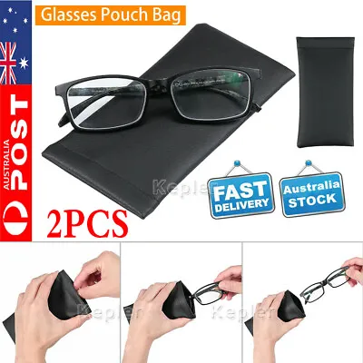 $4.15 • Buy 2PC Faux Leather Sunglass Eyeglass Reading Glasses Case Soft Pouch Snap Shut Bag