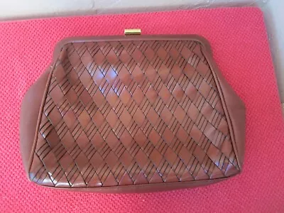 Etienne Aigner Sorrento Collection Diagonal Weave Brown Leather Clutch W/Strap • $15.99