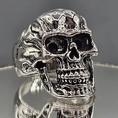 Mens Skull Ring Size 13 Silver Tone Biker Goth Metal Smiling Chunky Figural • $14.99