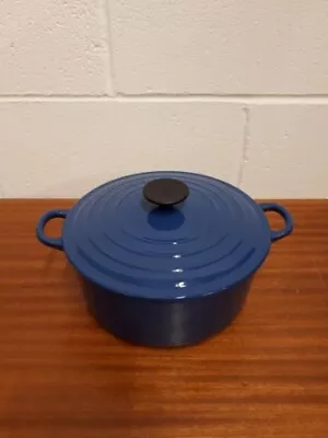 Le Creuset Casserole Dish 24cm Blue Cast Iron Enamel Round Pot Oven Vintage • £120