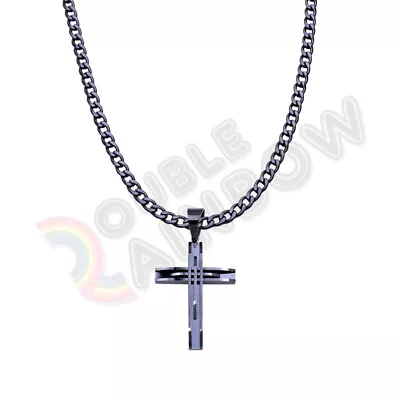 Men Stainless Steel Gold Silver Black Cross Pendant 18-36  Necklace Chain 8P02 • $16.73