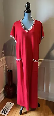 Coldwater Creek 2X Red Maxi Dress VNeck Short Sleeve Stripe Accent Side Hem Slit • $22