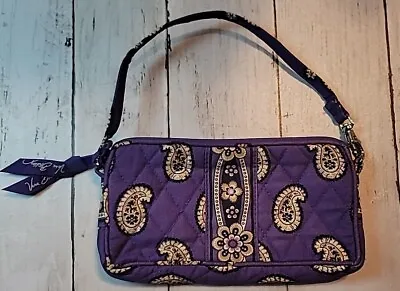 Vera Bradley Simply Violet Wristlet Purse Quilted Purple Beige White Cotton • $15