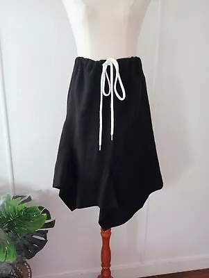 BASSIKE Black Drawstring Waist Pleated Cotton Skirt - Size 1 AUS 8 • $49.95