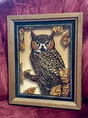 Vintage Retro 1960s Reverse Painting Owl On Glass With Wood Frame 9x11” • $29.99