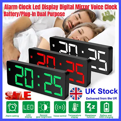 Alarm Clock Led Display Digital Mirror Voice Clock Battery/Plug-In Dual Purpose • £8.22