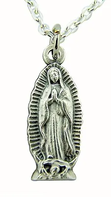 Silver Tone Our Lady Of Guadalupe Pendant Charm Necklace 3/4 Inch • $16.29