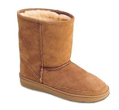 Minnetonka Childrens 2571 Golden Tan Suede Sheepskin Moccasin Pug Boots 10M • $49.95