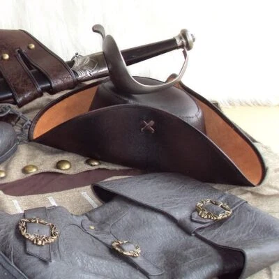 £78 • Buy Jack Sparrow Quality Leather Pirate Tricorn Hat. Costume Re-enactment & LARP