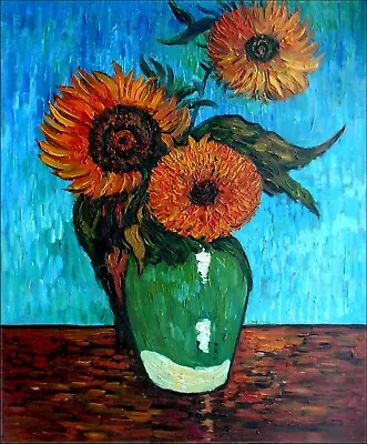 Van Gogh Three Sunflowers Repro Quality Hand Painted Oil Painting 20x24in • $86.95