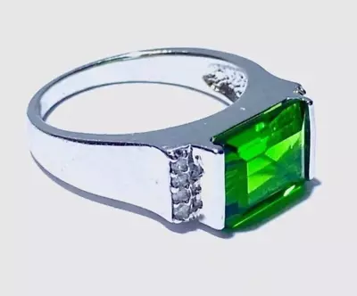 R0218G Contemporary E-W Mt. St. Helens Green Helenite 2.5Ct Sterling Silver Ring • $60