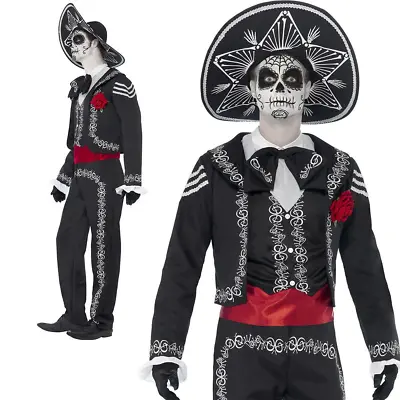 Mens Senor Day Of The Dead Costume Halloween Skeleton Fancy Dress Outfit New • £29.99