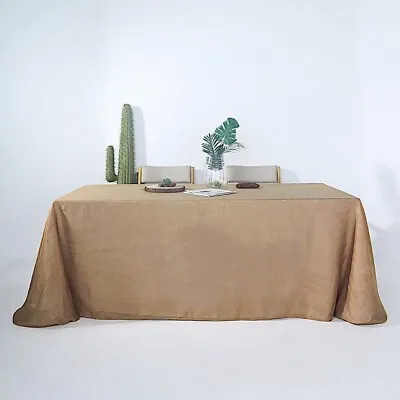 NATURAL 90x132  Rectangular Premium FAUX BURLAP POLYESTER TABLECLOTH Wedding • $23.09