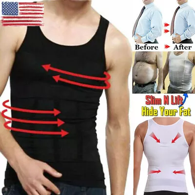 Slimming Body Shaper Vest Mens T Shirt ABS Abdomen Compression Workout Tank Tops • $14.79