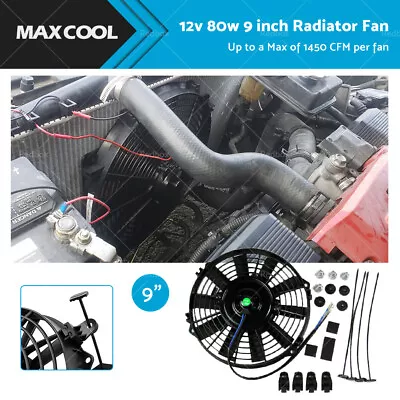 Universal 9  12V Slim Fan Push Pull Radiator Cooling Thermo Fan & Mounting Kits • $39.99