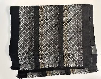 Gucci Vintage Diamanté Pattern Black/Gold Wool Unisex Scarf  • $140