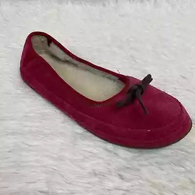 L.L. Bean Hearthside Shearling Lined Slippers Raspberry Red Size 8 GUC • $25