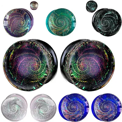 Ear Gauges Galaxy Vortex Stretching Plugs Solid Glass Double Saddle Ear Tunnels • $14.99