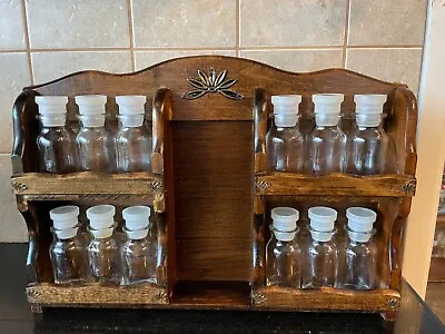 Vintage Mcm Gail Craft Spice Rack Wood Glass Japan 12 Bottles  • $30