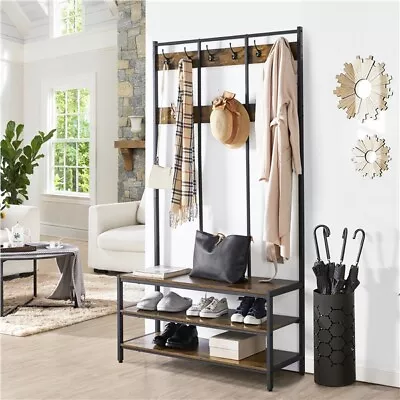 Entry Hall Tree Bench Vintage Coat Rack W/24 Hooks Entryway Shoe Bench Coat Rack • $89.99