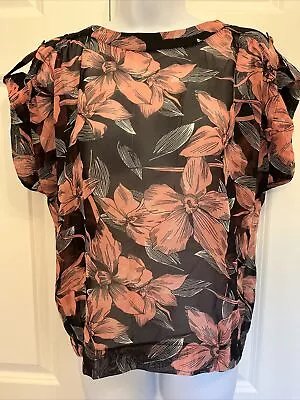 Miss Selfridge UK 8 US 4 Dressy Pullover Top Pink Floral On Black Tiny Flaw SS • $12