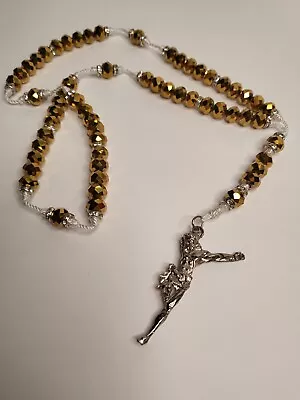$25 • Buy Cristo Roto Golden Rosary Beads Mexican Import  Broken Christ  Rosario New Notag