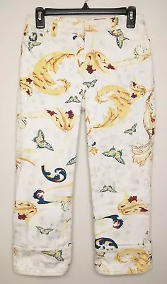 V Christina Women Capri Jeans Floral Butterfly Wide Cuff Pants Stretch Sz 4 Flaw • $6.80