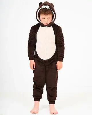 £16.99 • Buy Kids Bear 1Onesie Boys Brown Hooded Zip All In One Sleepsuit Jumpsuit