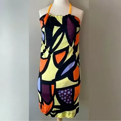 Missoni Print Halter Dress Mini Jersey Multicolor Stained Glass Lined Abstract • $39.99
