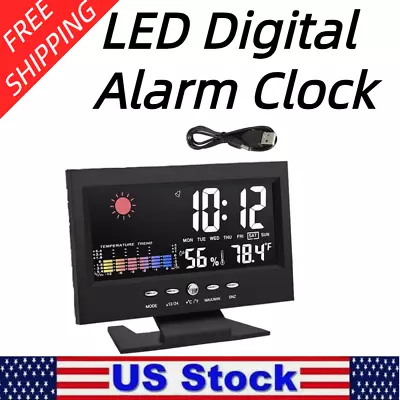 LED Digital Alarm Clock Snooze Calendar Thermometer Hygrometer Weather Display • $8.39