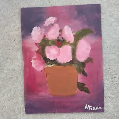 Vintage Original 9 X 12 Pink Floral Still Life Oil Painting On Canvas Board • $29.59