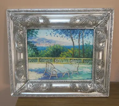 Vintage Oil On Canvas Painting 8  X 9.5  - 12.5  X 14  Framed Seaside Landscape • $39