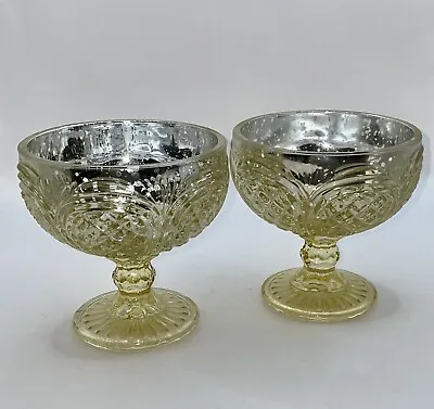 Vintage Kingston Mercury Glass Light Golden Small Compote Vases Chalices Set (2) • $42.99