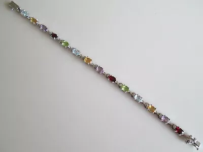 Sterling Silver Multi Gemstone Bracelet 7 Inch • $9.99