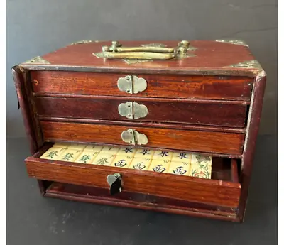 Fine Chinese Mah-Jong Set In 5 Drawer Box 19th Century Antique • $785