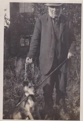 Vintage Photograph Older Man With Cane Jack Russell Terrier Dog • £1.75