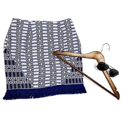 Minkpink Overland Blue Fringe Aztec Printed Skirt Women's Size Xs  • $10.50