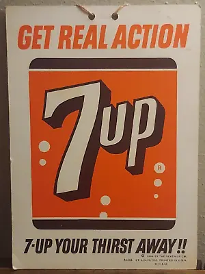 Vintage 1964 7UP Double Sided Cardboard Fan Pull Advertising Sign Get Real Actio • $34.99