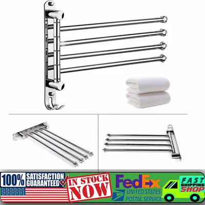 Bathroom Towel Rail Rack Holder 4 Swivel Bar Wall Hanger Shelf Stainless Steel • $20.90