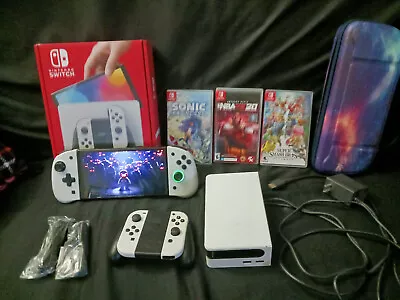 Nintendo Switch OLED 64GB White Bundle + Smash Bros. + Sonic Frontiers • $350