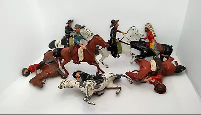 VINTAGE Lot Of 7 BRITAINS N. AMERICAN INDIANS - Cowboys MOUNTED Damaged Parts • £47.41