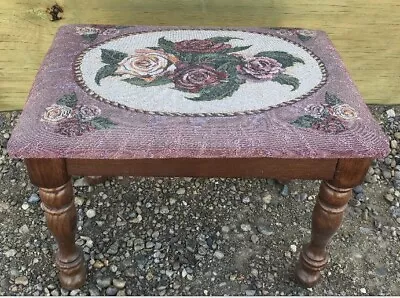 Vintage MANUAL WOODWORKERS & WEAVERS INC Elegant Rose Wood Upholstered Footstool • $54.99