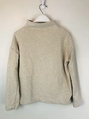 Vince XS Gray Cotton Funnel Neck Pullover Drop Shoulder Slouchy Sweater Oatmeal • $24.95