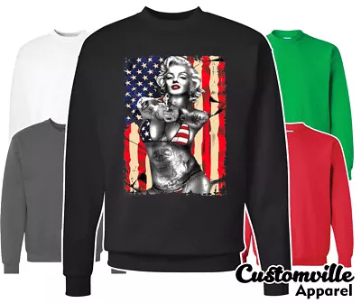 🔥 Marilyn Monroe Sweater Sexy Distressed American Flag CrewNeck Sweatshirt Gift • $19.95