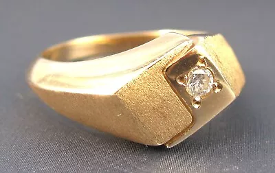 Vintage Estate Mens 14K Yellow Gold & Diamond Ring Wedding Band US Size 9 • $395