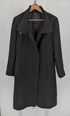 Calvin Klein Collection Chunky Knit Carpet Leather Back Strap Jacket Black Coat • £156.77