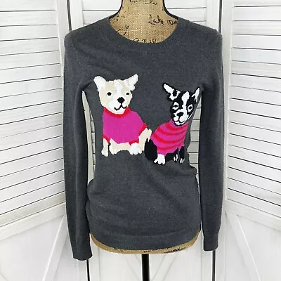 J. Crew French Bulldogs Sweater Womens XS Gray Wool Blend Crew Neck Lightweight • $30