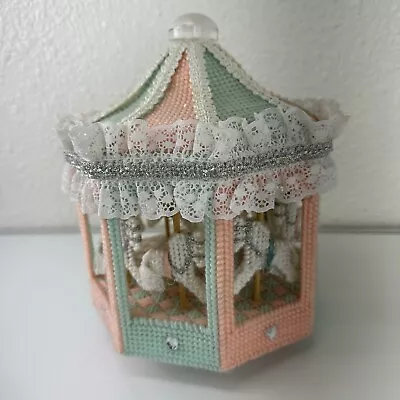 Musical Carousel Horse W/Peach Ribbon Musical Needlepoint Carousel Mint Peach • $34.99