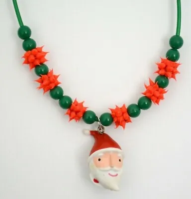 Vintage 90's Christmas Necklace By Russ With Santa Head And Spiky Balls • $10