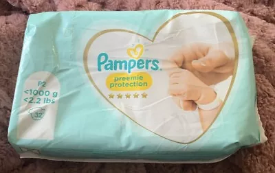 PAMPERS NAPPIES SIZE P2 PREMATURE NEWBORN BABY NEW PACK OF 32 Preemie Protection • £9.99
